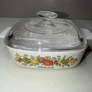 Corning Ware Vintage Spice of Life "L'Echalote" 1 Quart Baking Dish w/ Pyrex Lid